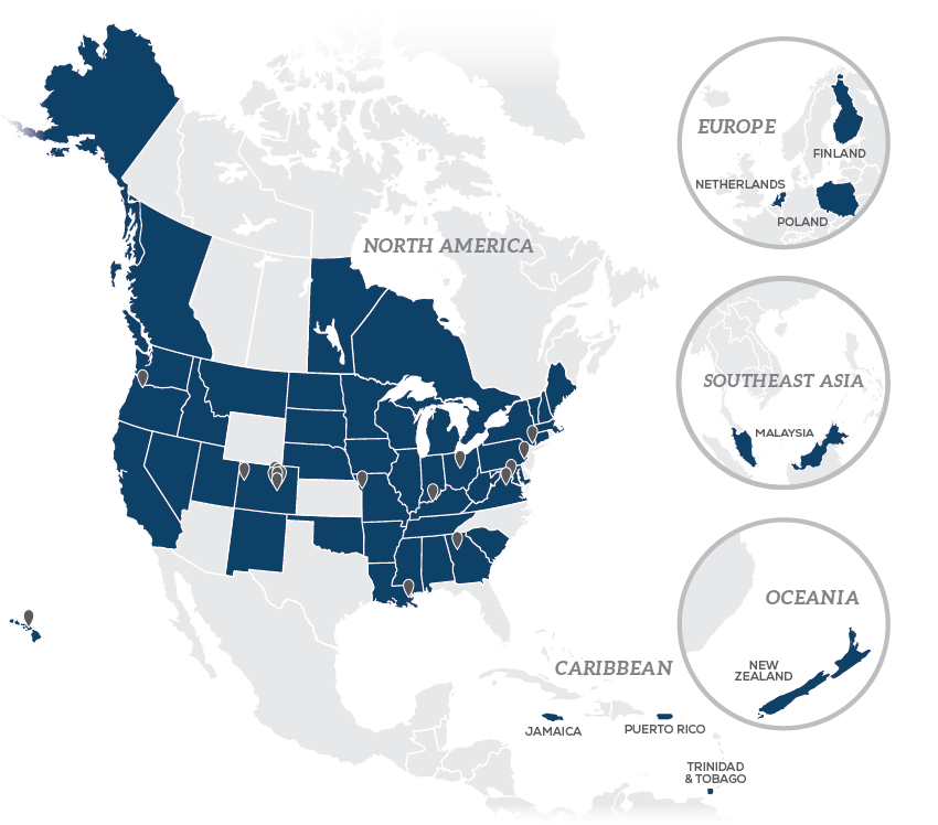 Map showing location of FAST government agency clients around the world