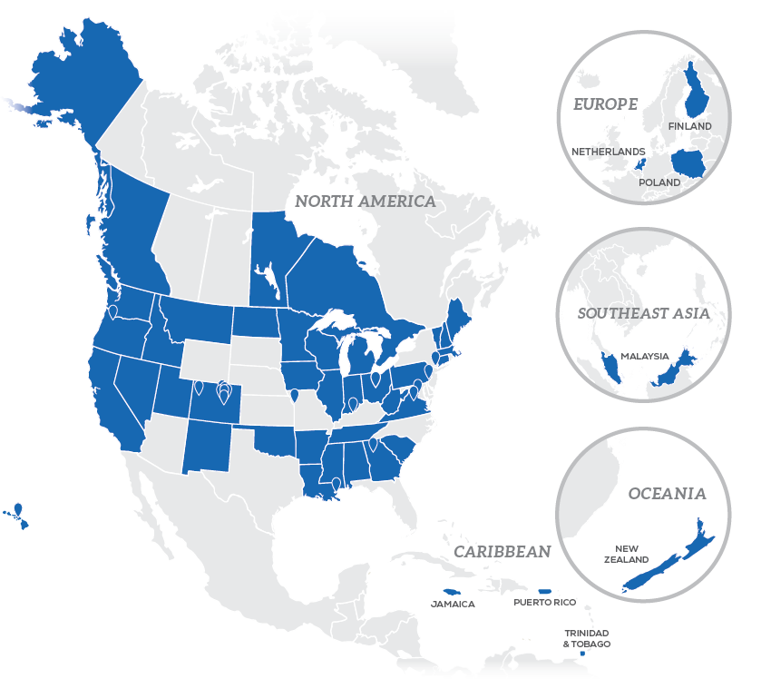 Map showing location of FAST government agency clients around the world